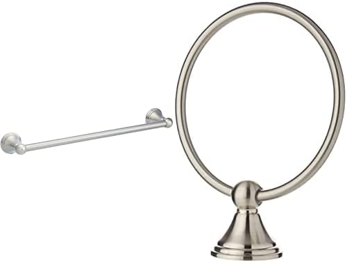 Photo 1 of Amazon Basics Modern Bathroom Towel Bar Rack, Satin Nickel, 18 Inch & AB-BR807-SN Modern Towel Ring, 6.3-inch Diameter, Satin Nickel
