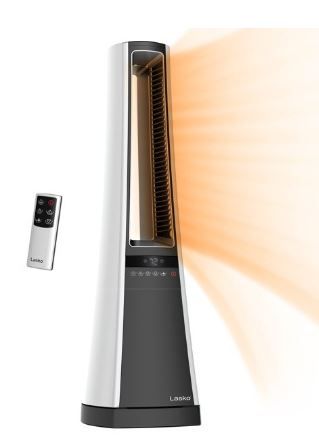 Photo 1 of Lasko 1500W Oscillating Bladeless Tower Space Heater with Remote and Timer, AW300, White/Gray