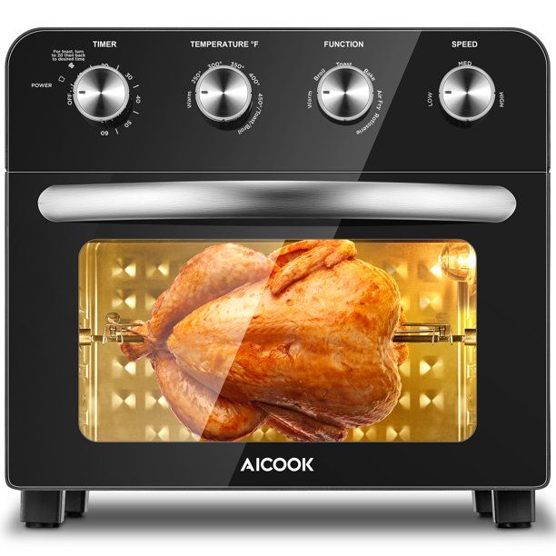 Photo 1 of AICOOK Air Fryer Toaster Oven 24 QT, 1700W Oilless Knob Control Electric Oven,6 Accessories & Recipes Included, Black
