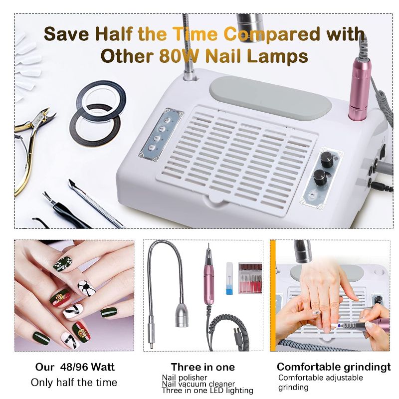 Photo 1 of 5 in 1 Professional 30000rpm Electric Nail Drill Machine,48_96W UV LED Nail Lamp for Gel Nail Polish, Nail Dust Collector for Acrylic Nails Manicure, Nail Dryer with 360° Desk LED Lamp in Salon & Home
