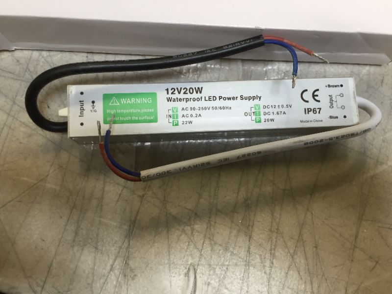 Photo 1 of  12V 20W LED Power Supply Aluminum Alloy Transformer AC90-265 to DC Output IP67 Waterproof