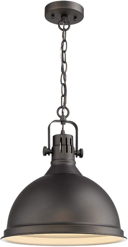 Photo 1 of Emliviar 14 inch Farmhouse Ceiling Pendant Light, Vintage Metal Hanging Light with Dome Shade, Oil Rubbed Bronze Finish, 4054L ORB
