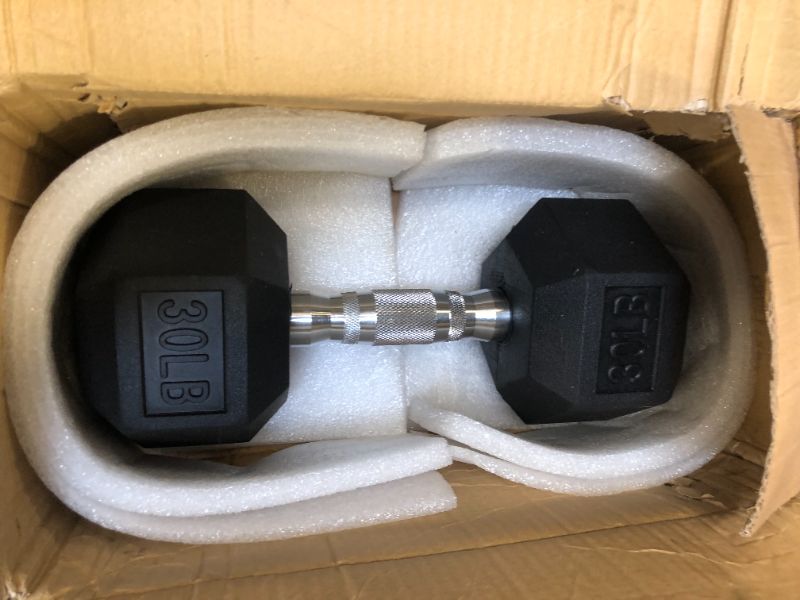 Photo 2 of AmazonBasics Rubber Encased Hex Dumbbell Single Weight - 30 Pounds
