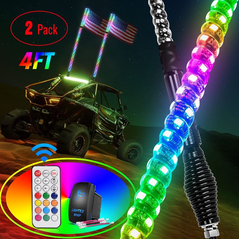 Photo 1 of Nilight - TL-27 2PCS 4FT Spiral RGB Led Whip Light with Spring Base Chasing Light RF Remote Control Lighted Antenna Whips for Can am ATV UTV RZR Polaris Dune Buggy Offroad Truck
