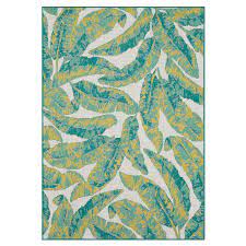 Photo 1 of allen + roth 5 x 7 Green Outdoor Floral/Botanical Area Rug
