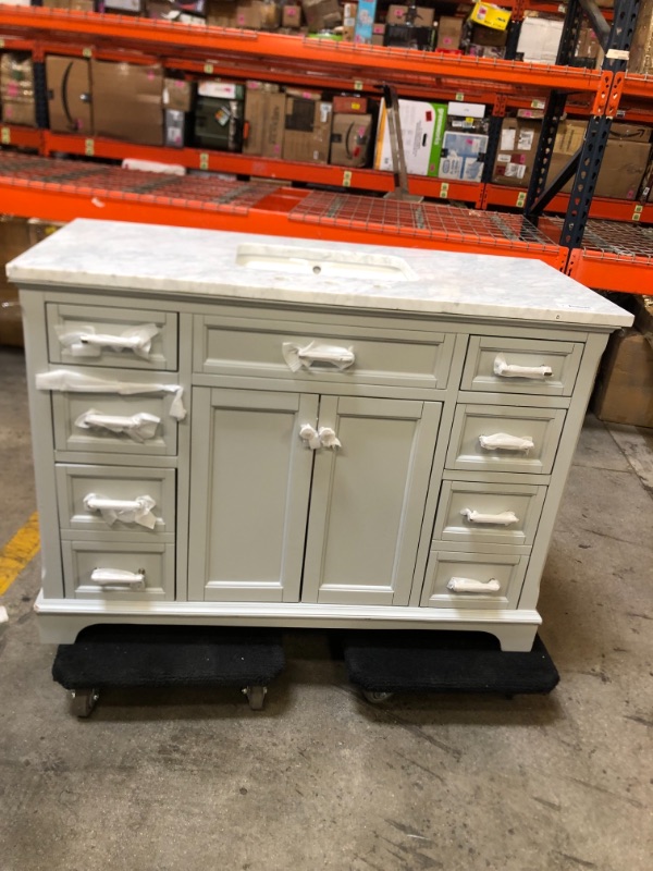 Photo 3 of allen + roth Roveland 48-in Light Gray Undermount Single Sink Bathroom Vanity with Natural Carrara Marble Top