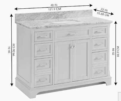 Photo 2 of allen + roth Roveland 48-in Light Gray Undermount Single Sink Bathroom Vanity with Natural Carrara Marble Top