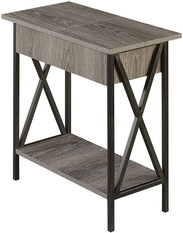 Photo 1 of Convenience Concepts Tucson Flip Top End Table with Charging Station and Shelf, Weathered Gray
