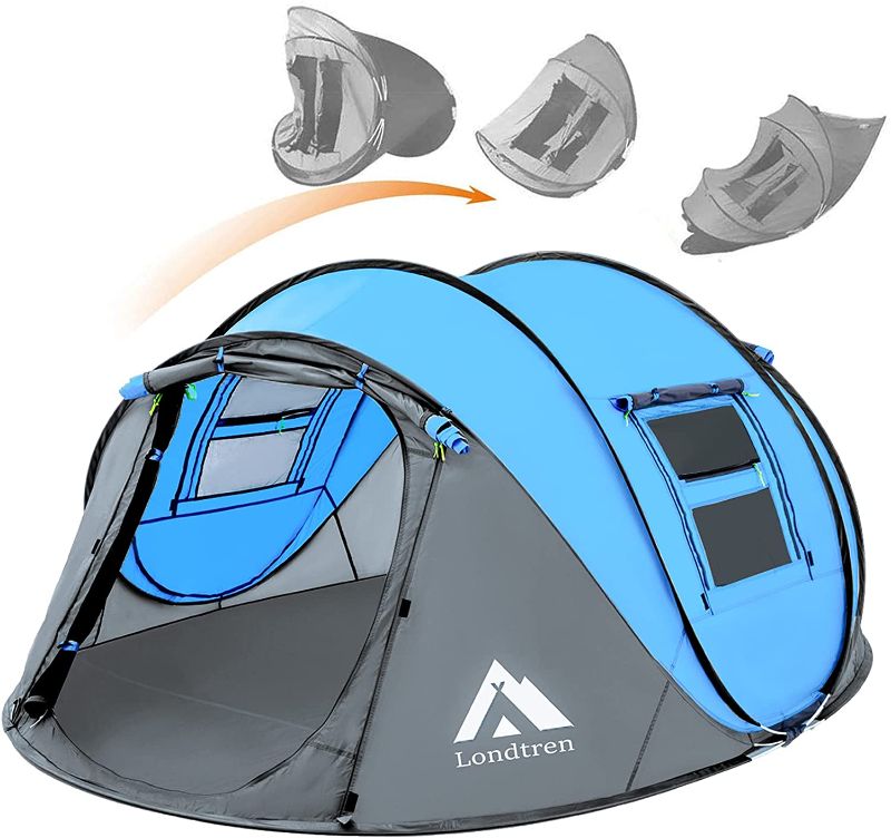 Photo 1 of 4 Person Easy Pop Up Tent Waterproof Automatic Setup 2 Doors-Instant Family Tents for Camping Hiking & Traveling
