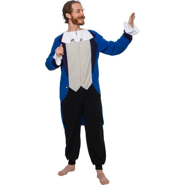 Photo 1 of FUNZIEZ! Colonial Pilgrim Costume - Adult One Piece- Patriot Pajamas (Blue, M) 4 PK
