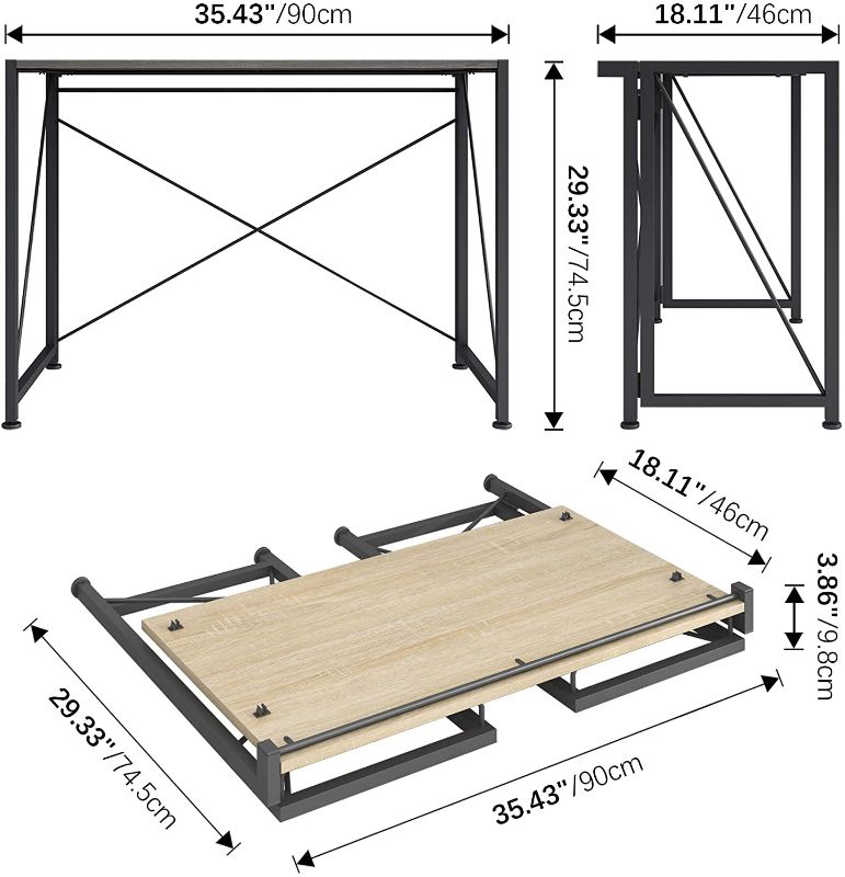 Photo 1 of 4NM No-Assembly Folding Desk Small Computer Desk Laptop Table Compact Home Office Desk Study Reading Table for Space Saving Office Table (Natural and Black)
