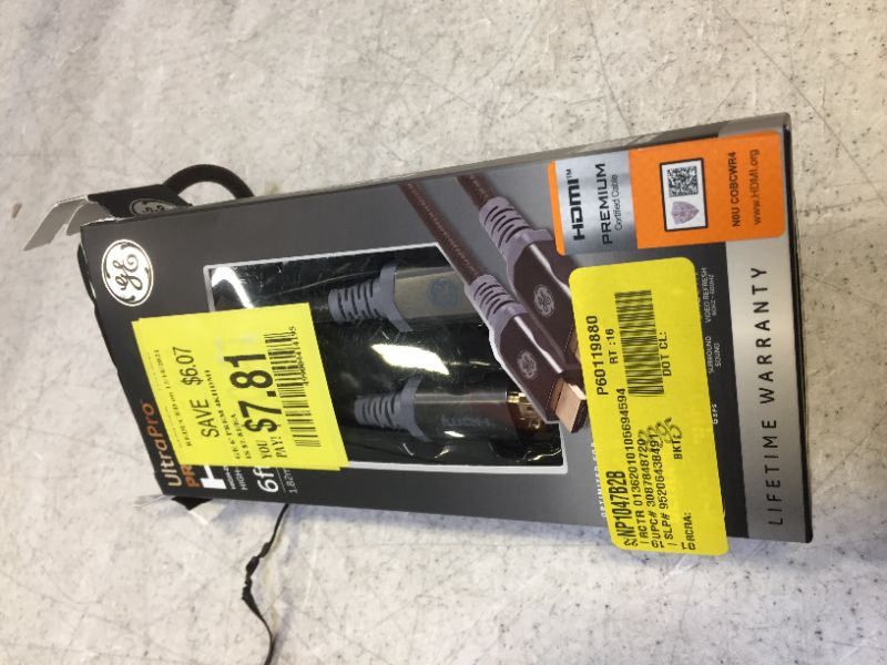 Photo 1 of GE 6ft Premium Certified High Speed HDMI Cable with Ethernet, Gold-Plated Connector