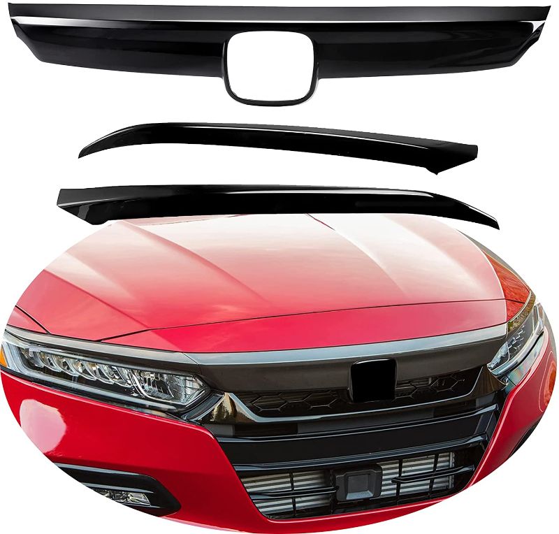 Photo 1 of  Front Grille Cover Moulding Trim fit for compatible with Honda Accord 2018 2019 2020 ABS Glossy Black Lip Bumper, 3PCS
