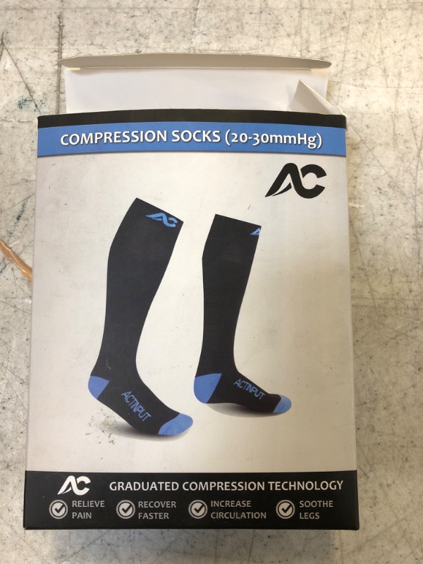 Photo 1 of Generic Black and Blue Compression Socks for Pregnancy and Pain Relief. XL