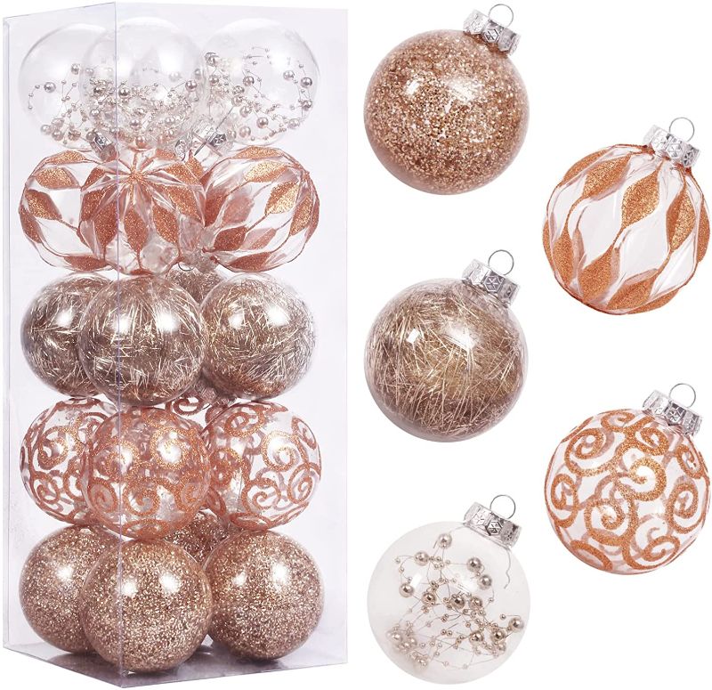 Photo 1 of 80MM/3.14" Clear Christmas Ornaments Set, 20PCS Shatterproof Decorative Hanging Ball Ornament with Stuffed Delicate Decorations, Xmas Tree Balls for Halloween Holiday Party Thankgivings - Champagne.

