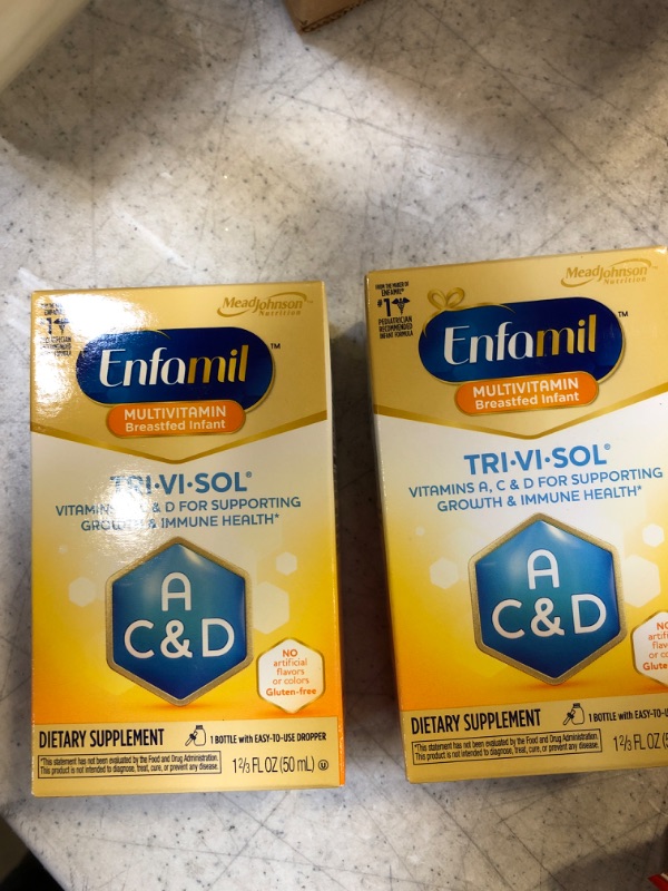 Photo 2 of Enfamil Tri-Vi-Sol Vitamin A, C & D Multi-Vitamin Drops for Infants, Supports Growth & Immune Health, 50 mL Dropper Bottle 2 PK BB 01 MARCH  2021
