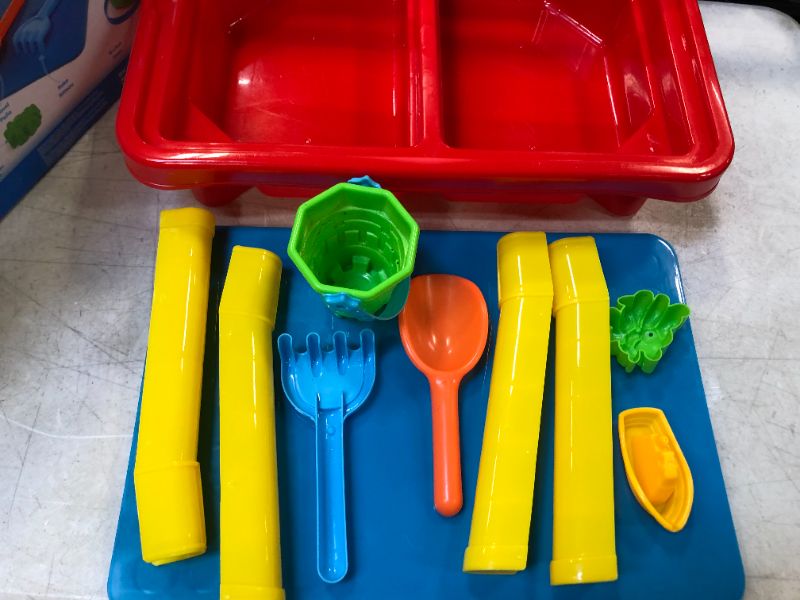 Photo 3 of Toddler Sensory Table | Kids Table with Lid | Sensory Bin | Kidoozie | Mega Block Compatible Lid | Indoor Outdoor Use , Red
