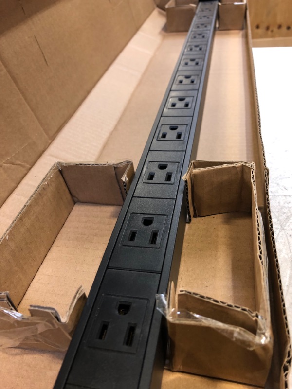 Photo 2 of Amazon Basics Heavy Duty Metal Surge Protector Power Strip with Mounting Brackets - 16-Outlet, 840-Joule (15A On/Off Circuit Breaker),Black

