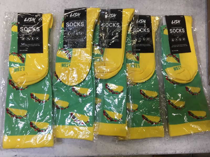 Photo 2 of Taco Print Wide Calf Compression Socks Funny Socks Size Large/Extra Large 5 count 