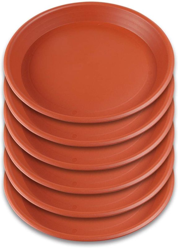 Photo 1 of 5 Packs 7" Inch Plant Saucer Drip Trays, Round Plastic Plant Pot Saucers Flower Pot Set for Indoor Outdoor Garden, Clay Color