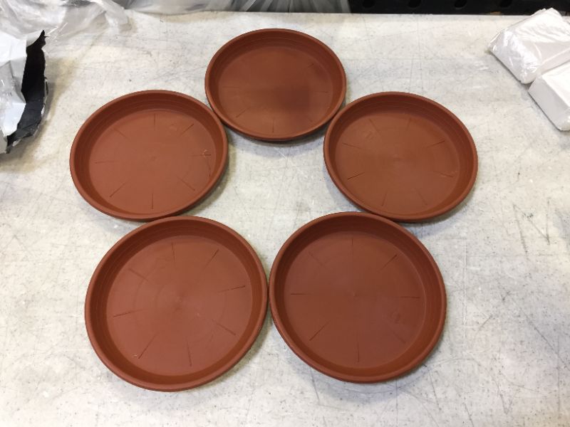 Photo 2 of 5 Packs 7" Inch Plant Saucer Drip Trays, Round Plastic Plant Pot Saucers Flower Pot Set for Indoor Outdoor Garden, Clay Color