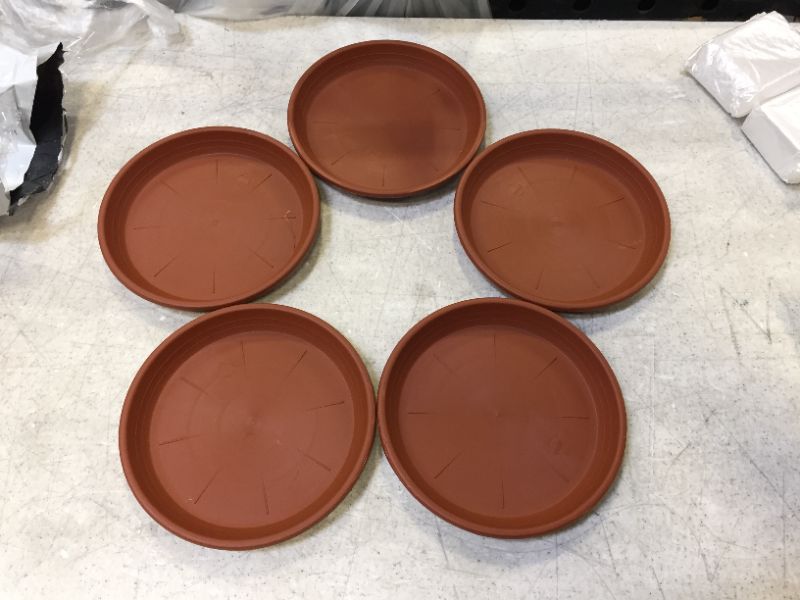 Photo 1 of 5 Packs 7" Inch Plant Saucer Drip Trays, Round Plastic Plant Pot Saucers Flower Pot Set for Indoor Outdoor Garden, Clay Color