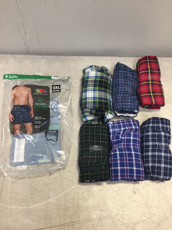 Photo 2 of  Fruit of the Loom Men's Woven Tartan Plaid Boxers, Extended Sizes, 6 Pack SIZE 3XL