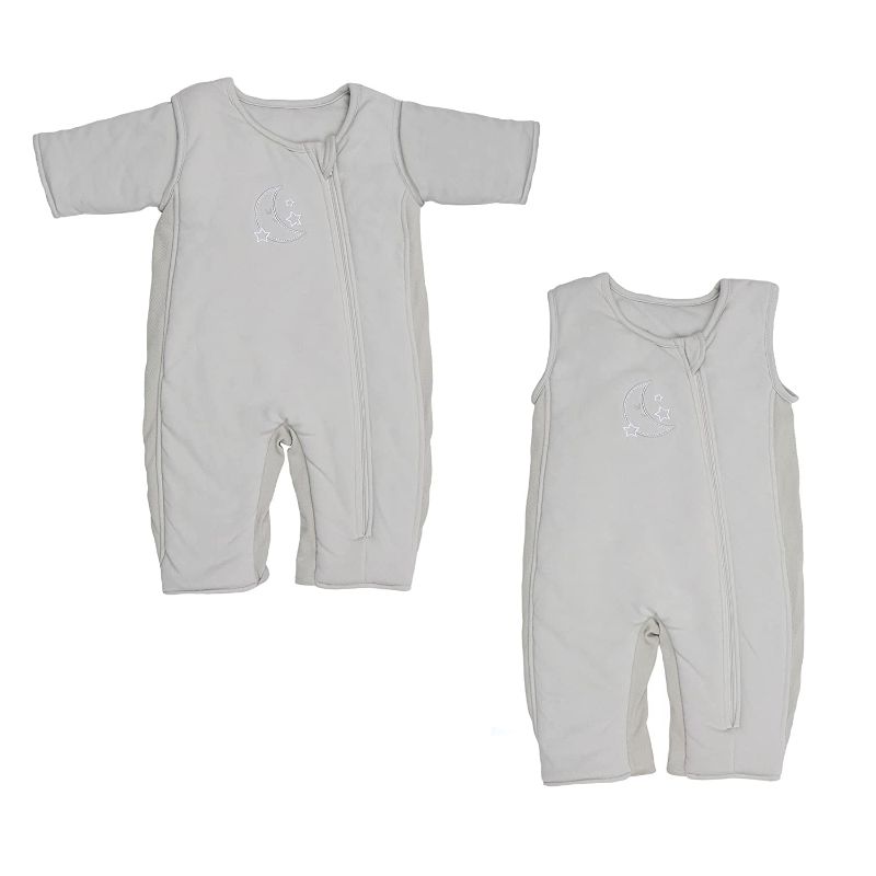 Photo 1 of Baby Brezza 2-in-1 Baby Sleepsuit - Unique Swaddle Transition Sleepsuit - Breathable with Mesh Panels - Converts from Sleepsuit to Sleep Vest, 3-6 Months, Grey

