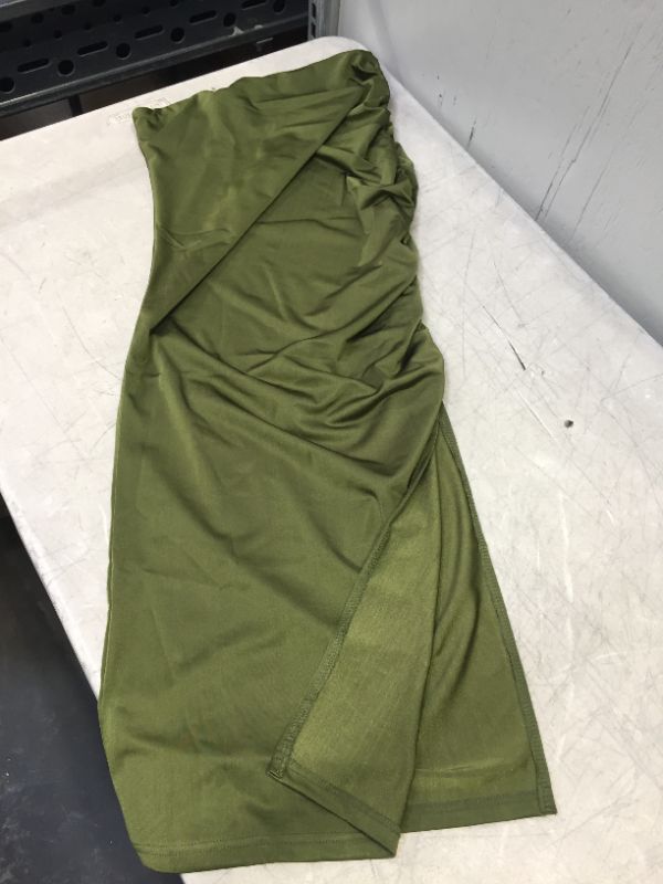 Photo 1 of WOMENS DARK GREEN SILK DRESS WITH SLIT IN LEG SIZE 6