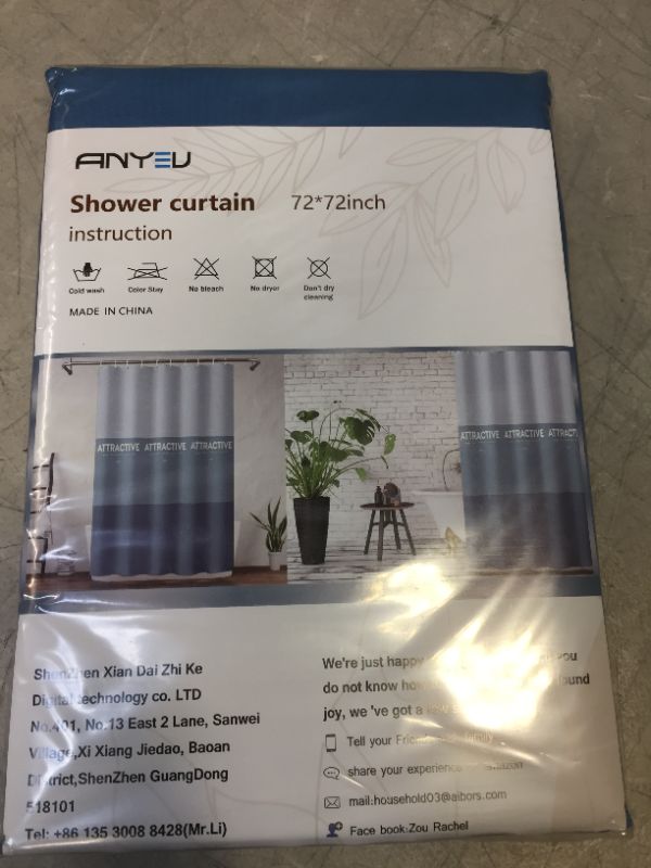 Photo 3 of ANYEV Shower Curtain for Bathroom Fabric 7272 Inch Blue Color for Kitchen Living Room(White & Blue)
