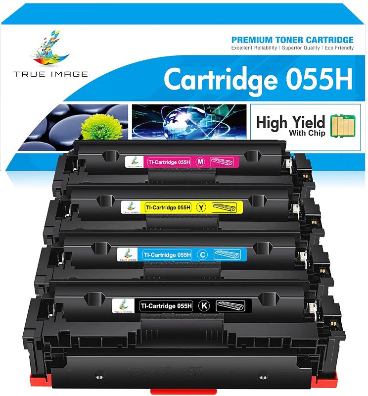 Photo 1 of TRUE IMAGE Compatible Toner Cartridge Replacement for Canon 055H 055 High Capacity Canon Color ImageCLASS MF743Cdw MF741Cdw MF746Cdw MF743 Printer Toner with Chip (Black Cyan Magenta Yellow, 4-Pack)
