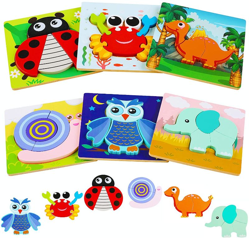 Photo 1 of Kesletney Wooden Puzzles for Toddlers 1 2 3 Years Old Boys Girls, 6 Animal Shape Jigsaw Montessori Toy Learning Educational Gifts for Kids