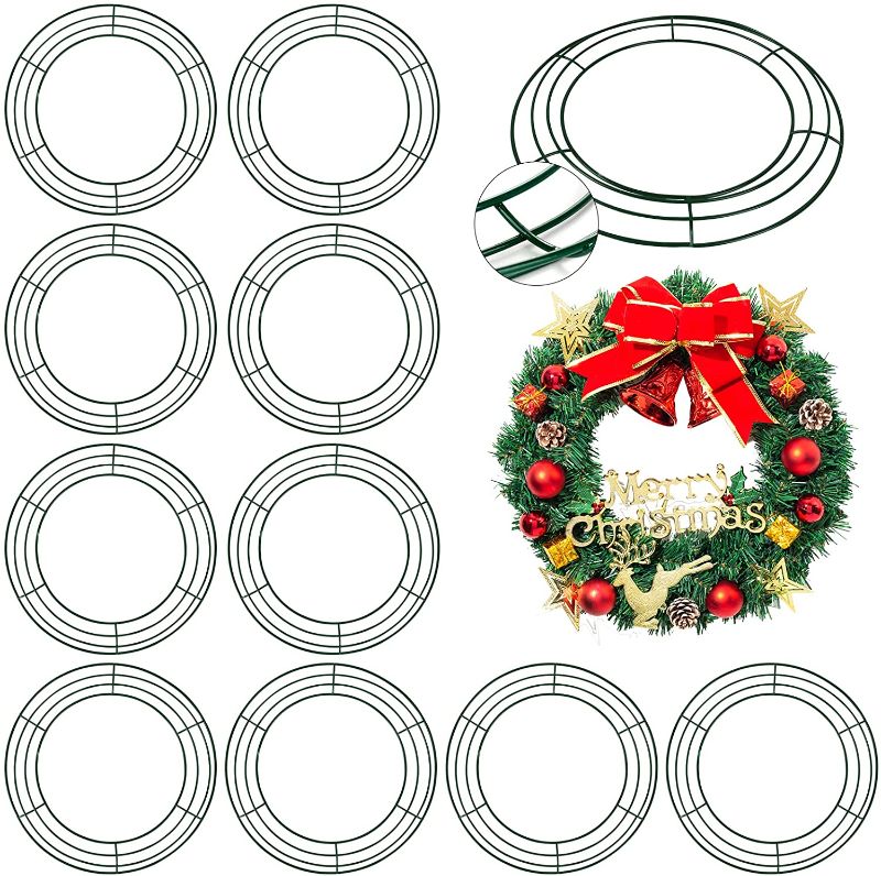Photo 1 of 10pcs Metal Wreath Frame, 8IN Durable Wire Wreath Rings, Dark Green Flower Wreath Frame for Christmas New Year Party Valentines Home Decor DIY Crafts Supplies
