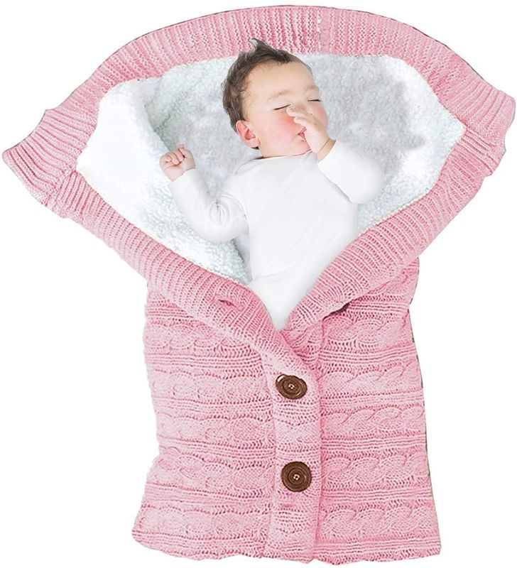 Photo 1 of Newborn Baby Swaddle Blanket Knit Sleeping Bag Receiving Blankets Stroller Wrap for Baby Unisex Infant Swaddle Blankets for Boys Girls(0-12 Month) Pink
