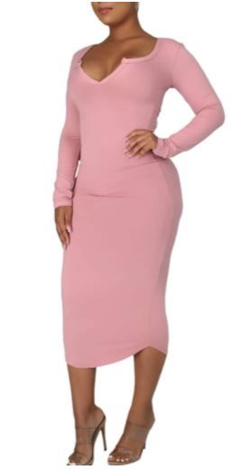 Photo 1 of jnneyuu Women's Casual Long Sleeve V Neck Midi Dress Stretch Slim and Solid Bodycon Sexy Long Dresses
Size: 3XL