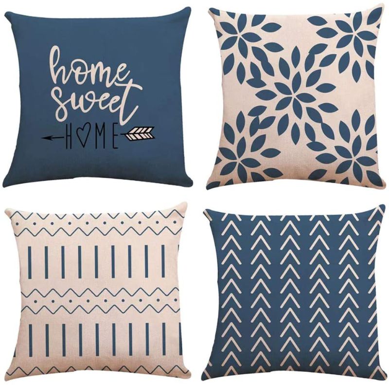 Photo 1 of 18x18 Set of 4, Modern Sofa Throw Pillow Cover, Decorative Outdoor Pillow Case for Couch Bed Car 45x45cm (Blue, 18x18",Set of 4) Assorted Designs