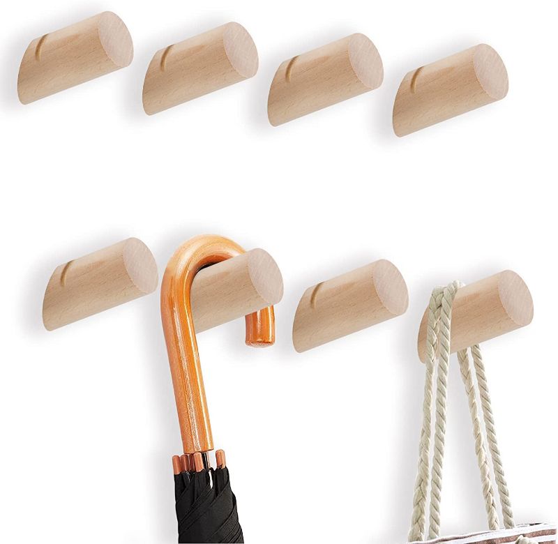 Photo 1 of 8 Pack Wall Hooks, POZEAN Wood Hooks for Hanging with 8 Screws, Coat Hooks Hat Hanger for Hanging Coat, Scarf, Bag, Towel, Clothes, Hat and More