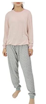 Photo 1 of Israphel Women's Long Sleeve Soft Pajama Set Pink Grey Sleepwear for Women Size XL