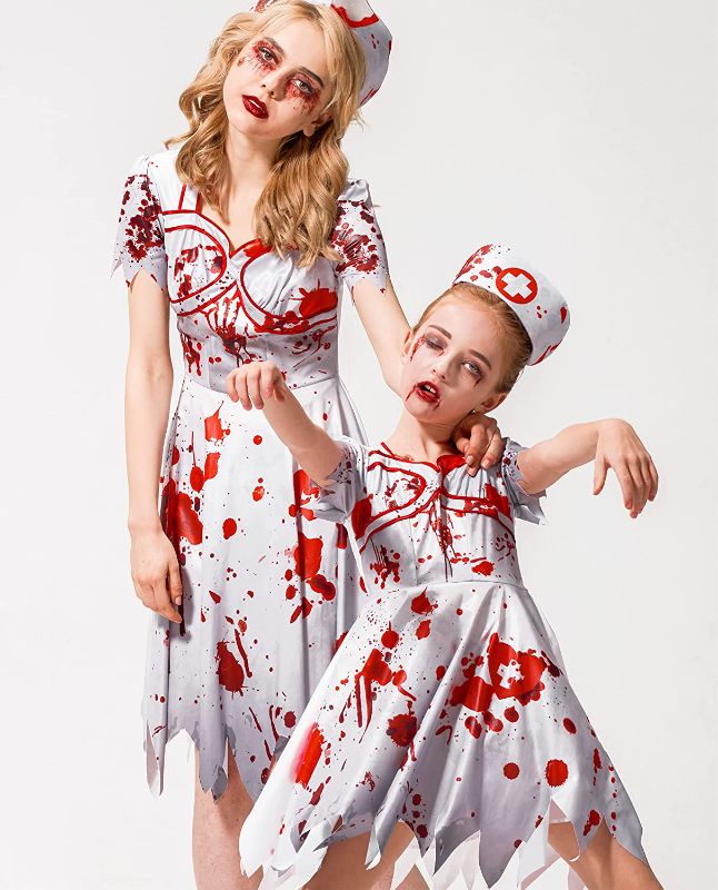 Photo 1 of  IKAL Girls Zombie Bloody Nurse Costume Halloween Kids Walking Dead Outfit Mommy and Me Hospital
size L
