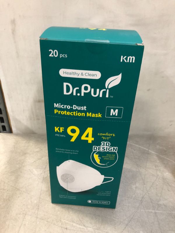 Photo 2 of [20 Pack] Dr.Puri New Micro-Dust Protection Face Premium Mask (KF94) White MEDIUM
