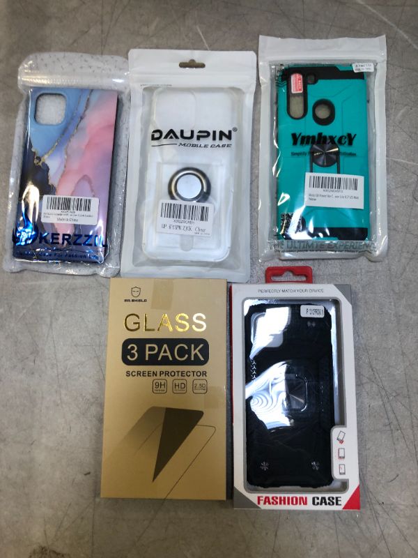 Photo 1 of 5PK MISC MIXED ASSORTED CELL PHONE CASE AND TEMPERED GLASS ITEMS SOLD AS IS