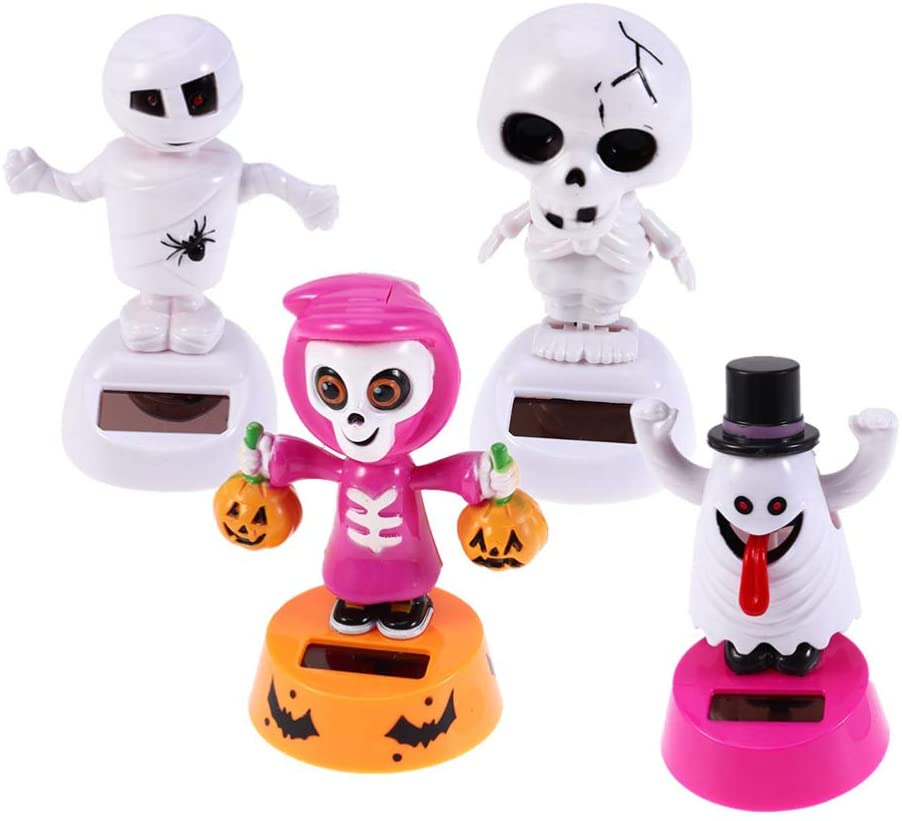 Photo 1 of Amosfun 4pcs Head Toys Solar Dancing Power bobbleheads Dashboard Figures Skeleton Figure bobblehead Game- Halloween Car Ornaments Funny Skeleton Ghost Head Shaking
