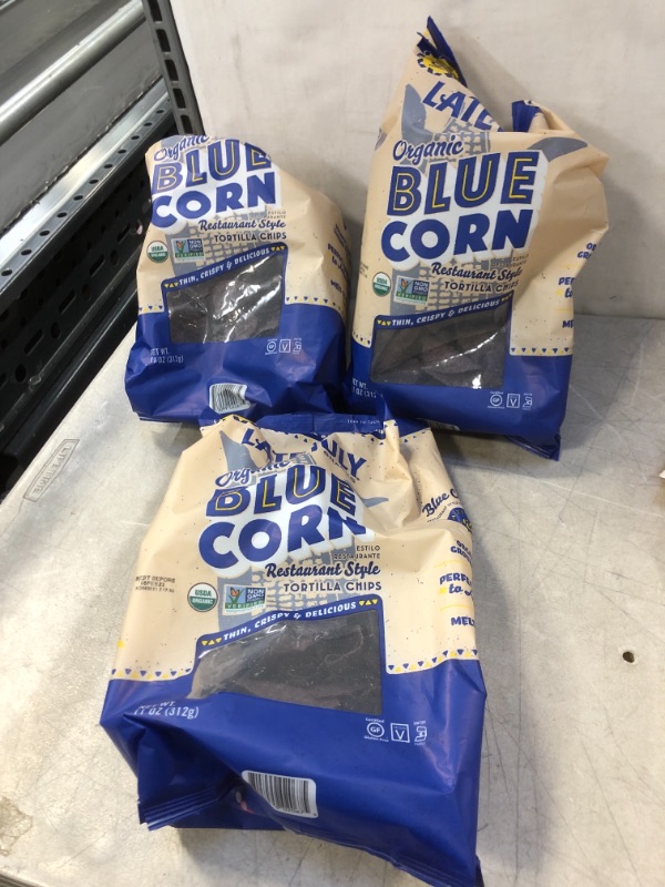 Photo 2 of 3 PACK -  LATE JULY Snacks Restaurant Style Blue Corn Tortilla Chips, 11 oz. Bag - EXP FEB - 5 - 22 
