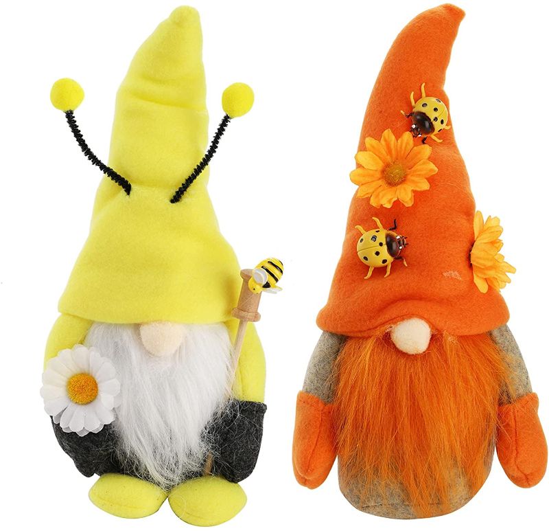 Photo 1 of ZENFUN 2 Pack Cute Gnomes Plush Doll, Gnome Decoration Handmade Swedish Tomte Gift for Christmas Decoration, Housewarming, More Events, Yellow and Orange

