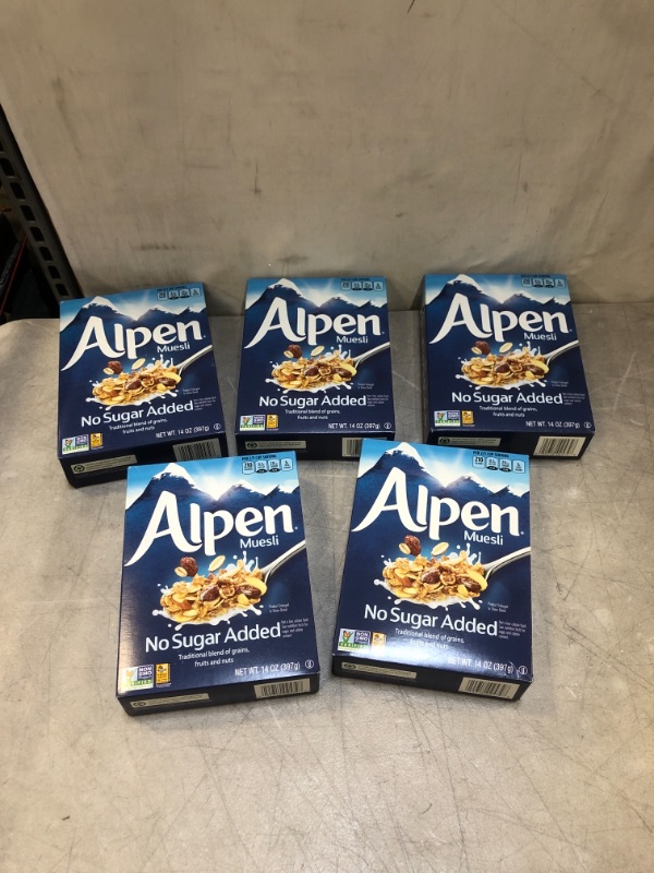 Photo 2 of Alpen No Sugar Added Muesli, Swiss Style Muesli Cereal, Whole Grain, Non-GMO Project Verified, Heart Healthy, Kosher, Vegan, No Sugar Added, 14 Ounce (Pack of 5 )exp - feb - 1 - 2022 
