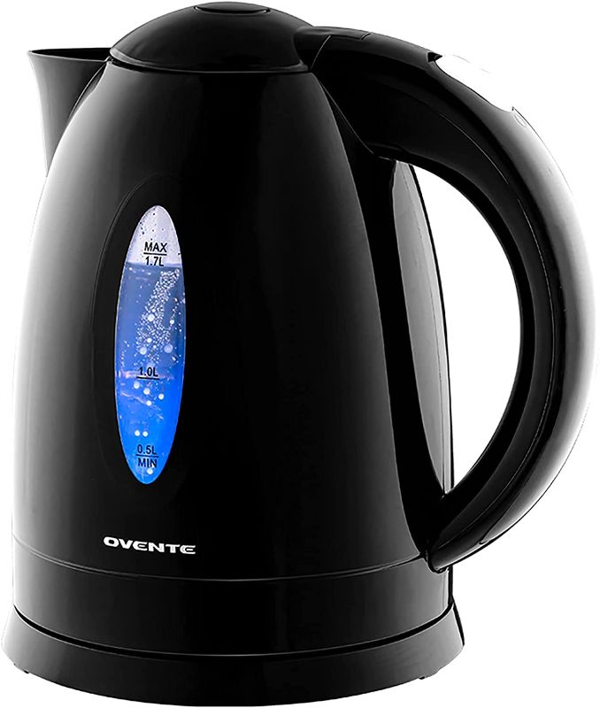 Photo 1 of Ovente Electric Kettle 1.7 Liter Hot Water Boiler LED Light 1100 Watt BPA-Free Portable Tea Maker Fast Heating Element with Auto Shut-Off and Boil Dry Protection, Brew Coffee & Beverage, Black KP72B
