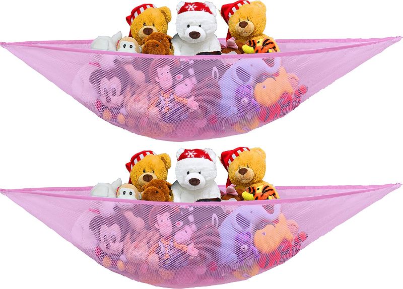 Photo 1 of 2 PK - SimpleHouseware Stuffed Animals Jumbo Toy Storage Hammock, Pink
