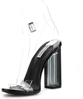 Photo 1 of Cape Robbin Maria-2 Clear Chunky Block High Heels for Women, Transparent Strappy Open Toe Shoes Heels for Women