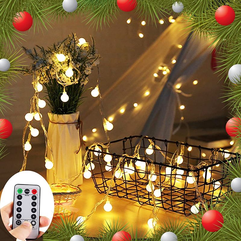Photo 1 of ZOUTOG Battery String Lights, 33ft/10m 100 LED Bulb Warm White Battery Operated Globe String Lights with Remote Controller, Decorative Timer Fairy Light for Christmas/Wedding/Party Indoor and Outdoor

