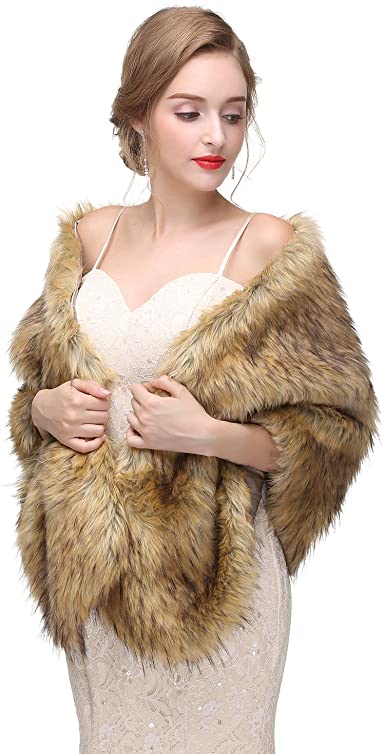 Photo 3 of Luyao Women Faux Fox Fur Wraps Shawls Stoles Cape Shrug for Wedding Evening Party Dresses item is GREY / MODEL PHOTO USED AS REFERENCE 
